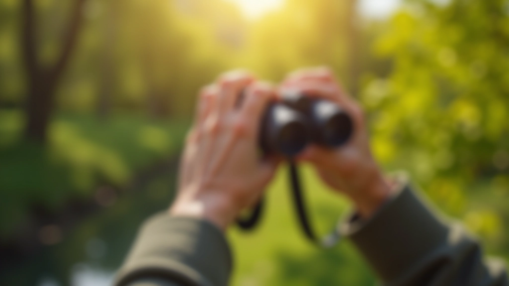Senior holding binoculars for birdwatching activities in nature